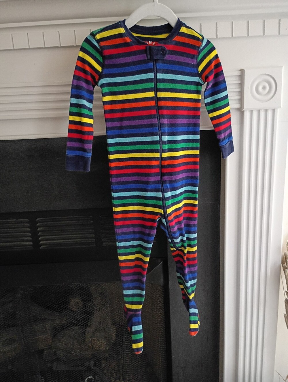 Primary 12-18m Organic Rainbow Stripe Zip Footie